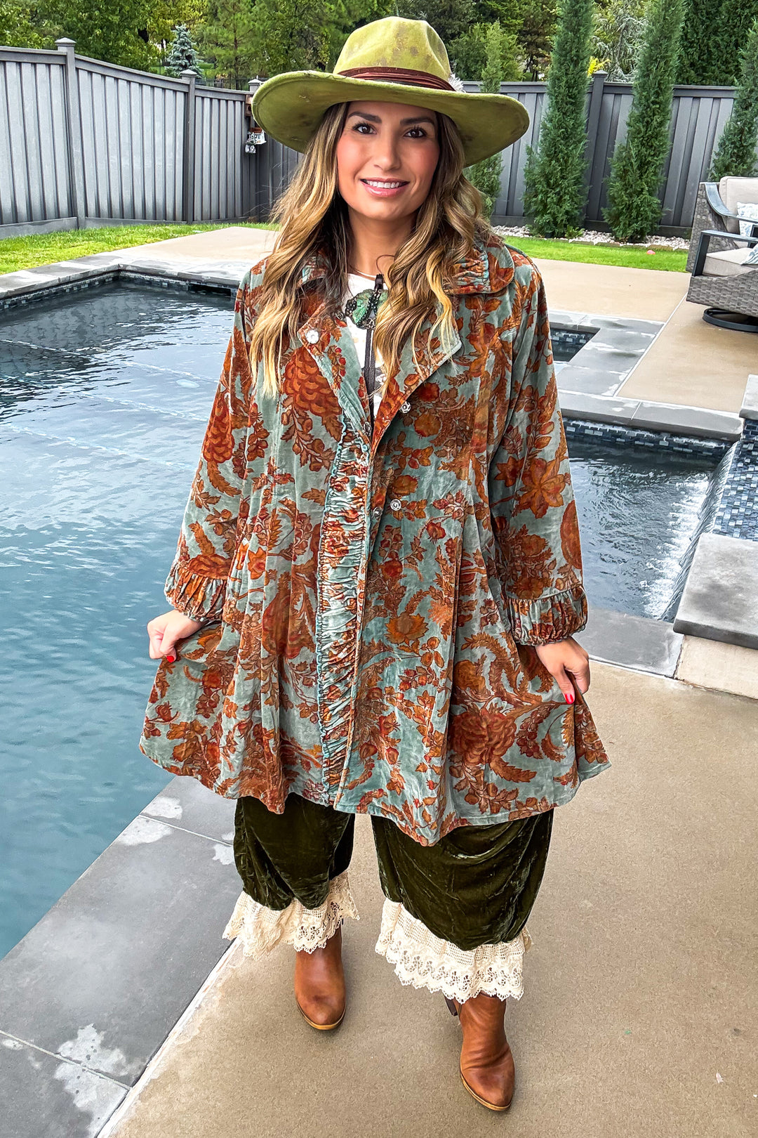 Velvet Dream Jacket - 100% Cotton - Brown/Teal