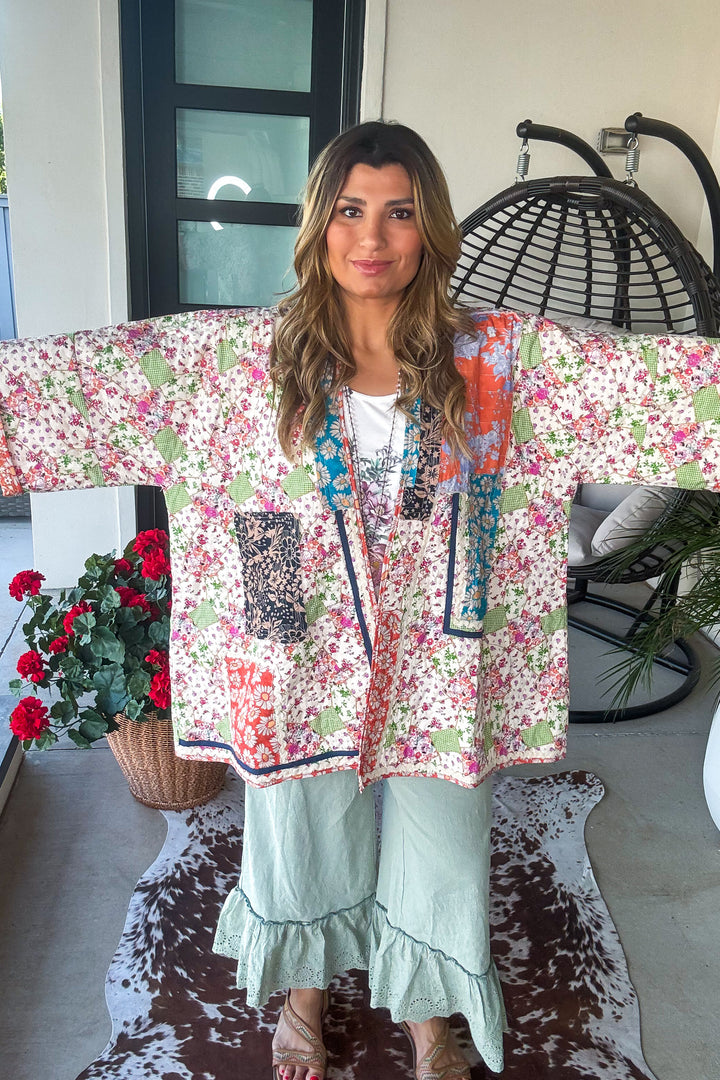 Mosaic Skies Oversized Jacket - 100% Cotton - Yellow/Multi