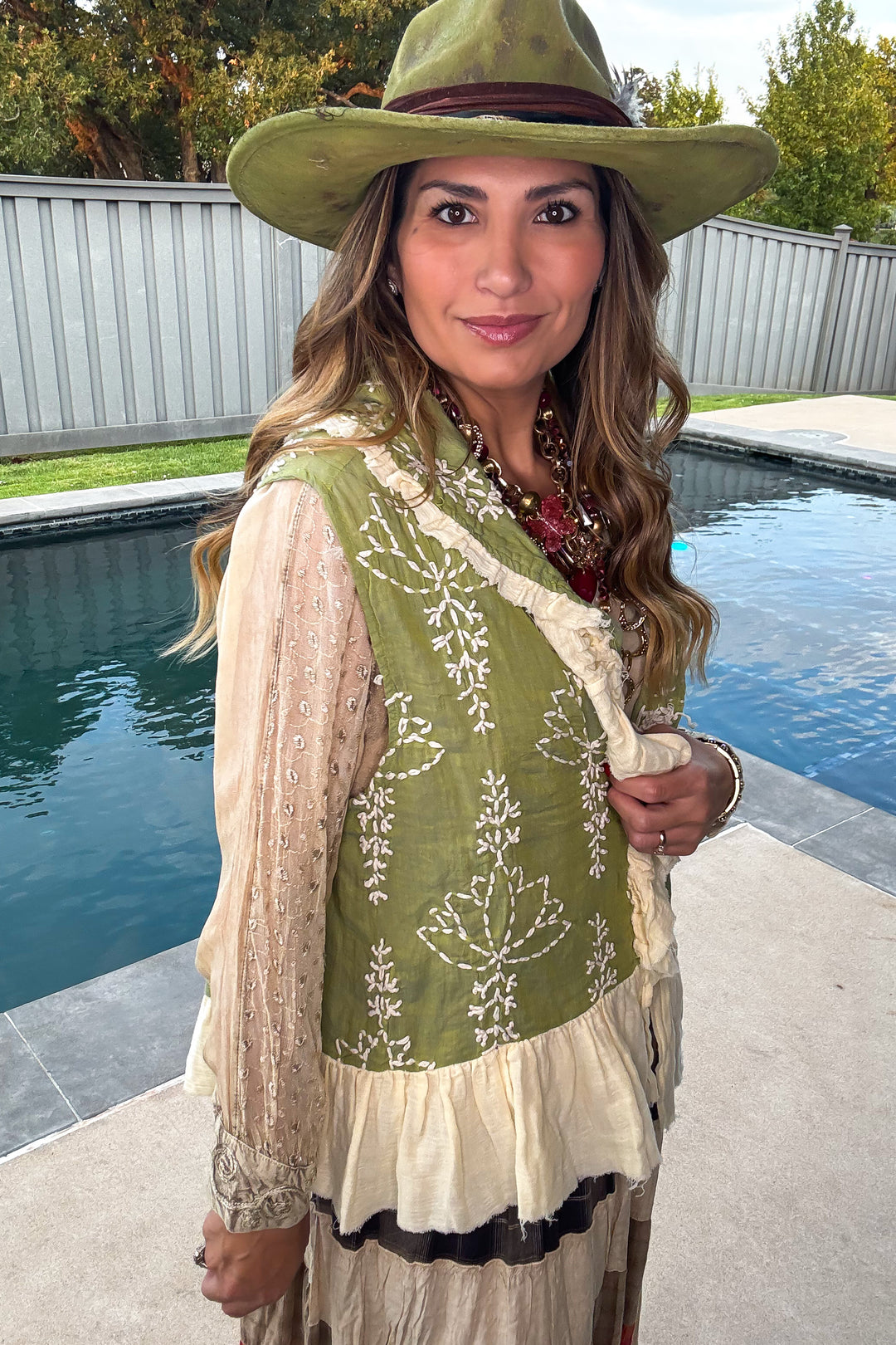 Embroidered Ruffle Vest - 100% Cotton