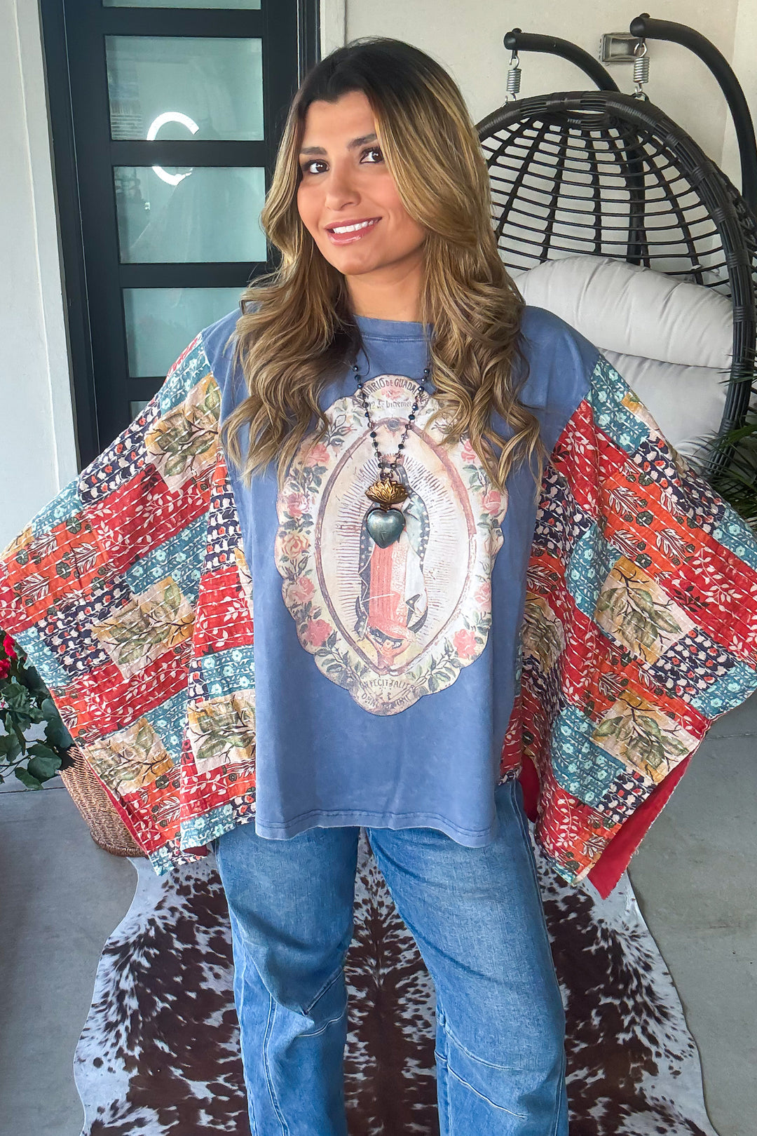 Sacred Mother Poncho - 100% Cotton - Blue