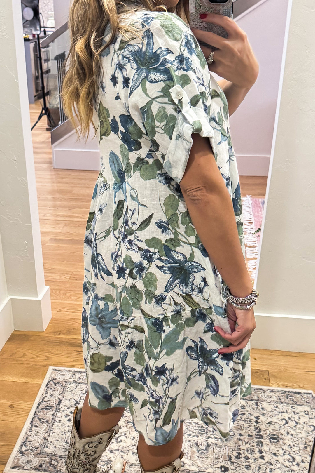 Coastal Floral Linen Dress - Made In Italy - 100% Linen