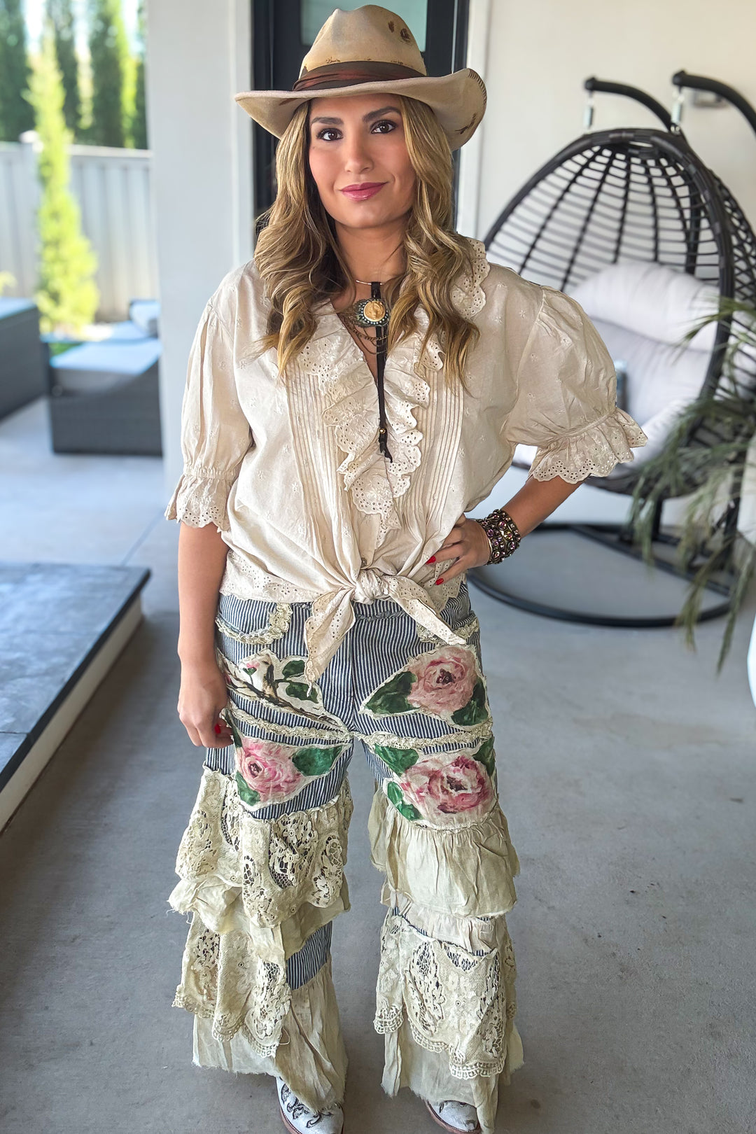 Painted Rose Patchwork Boho Pants