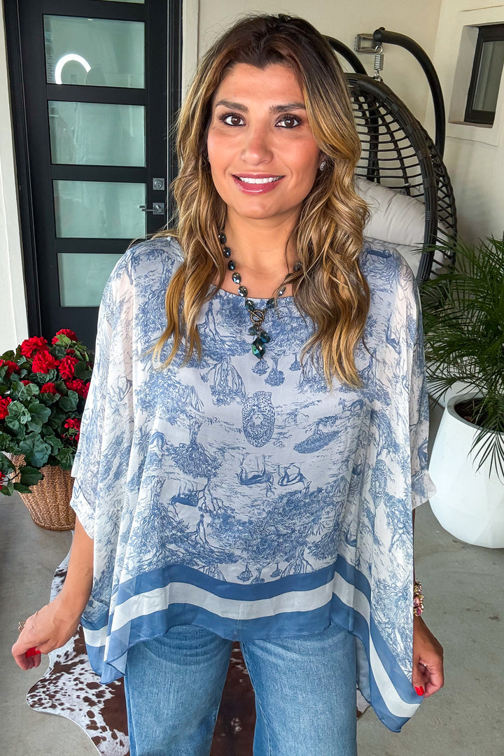 Savanna Sunset Silk Top - Blue - Made in Italy
