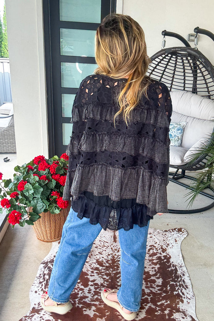 Gypsy Breeze Sheer Oversized Top - Black
