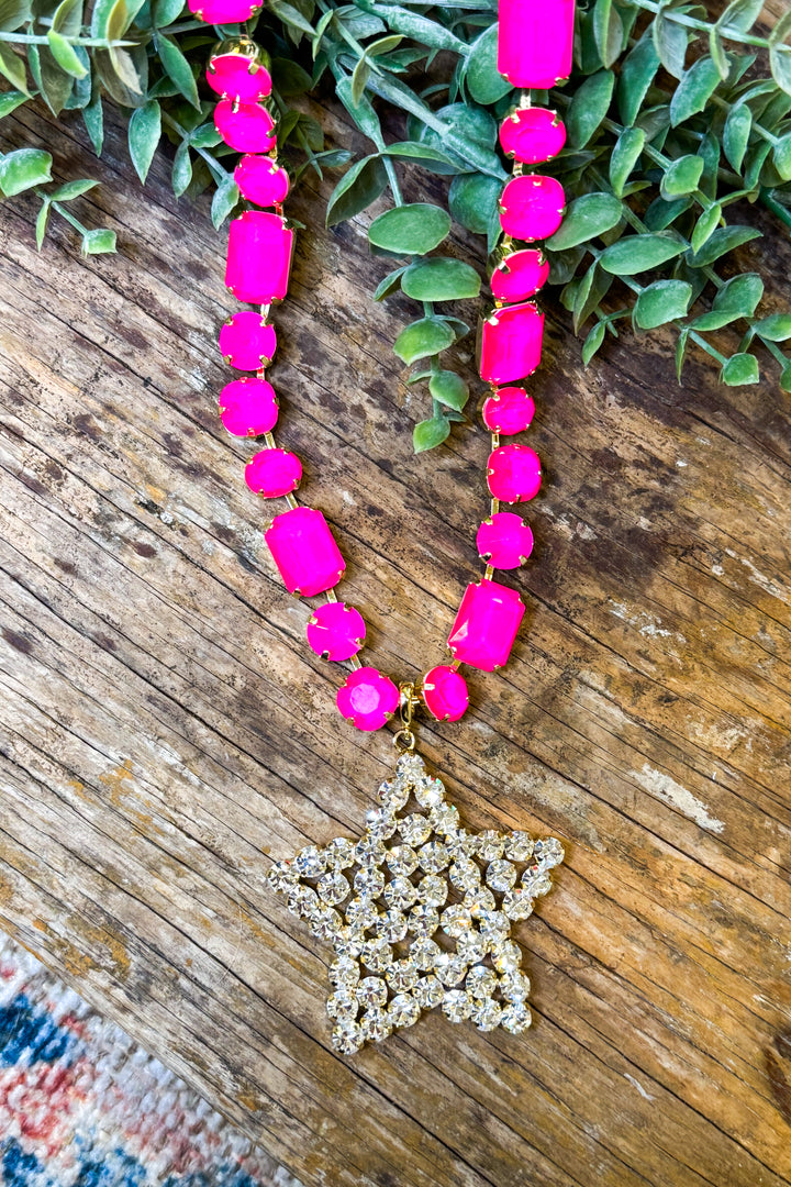 WAFA Crystals Necklace - Star Pendant - Clear and Pink