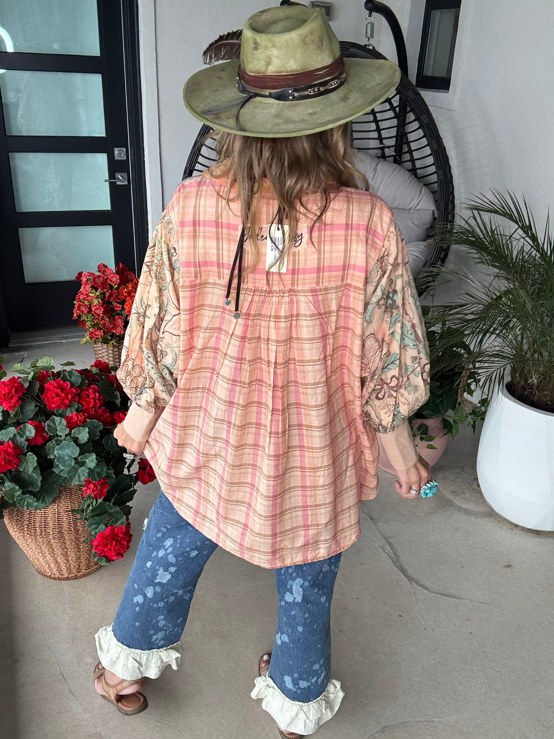 Harvest Treasures Tunic - Apricot Plaid - 100% Cotton