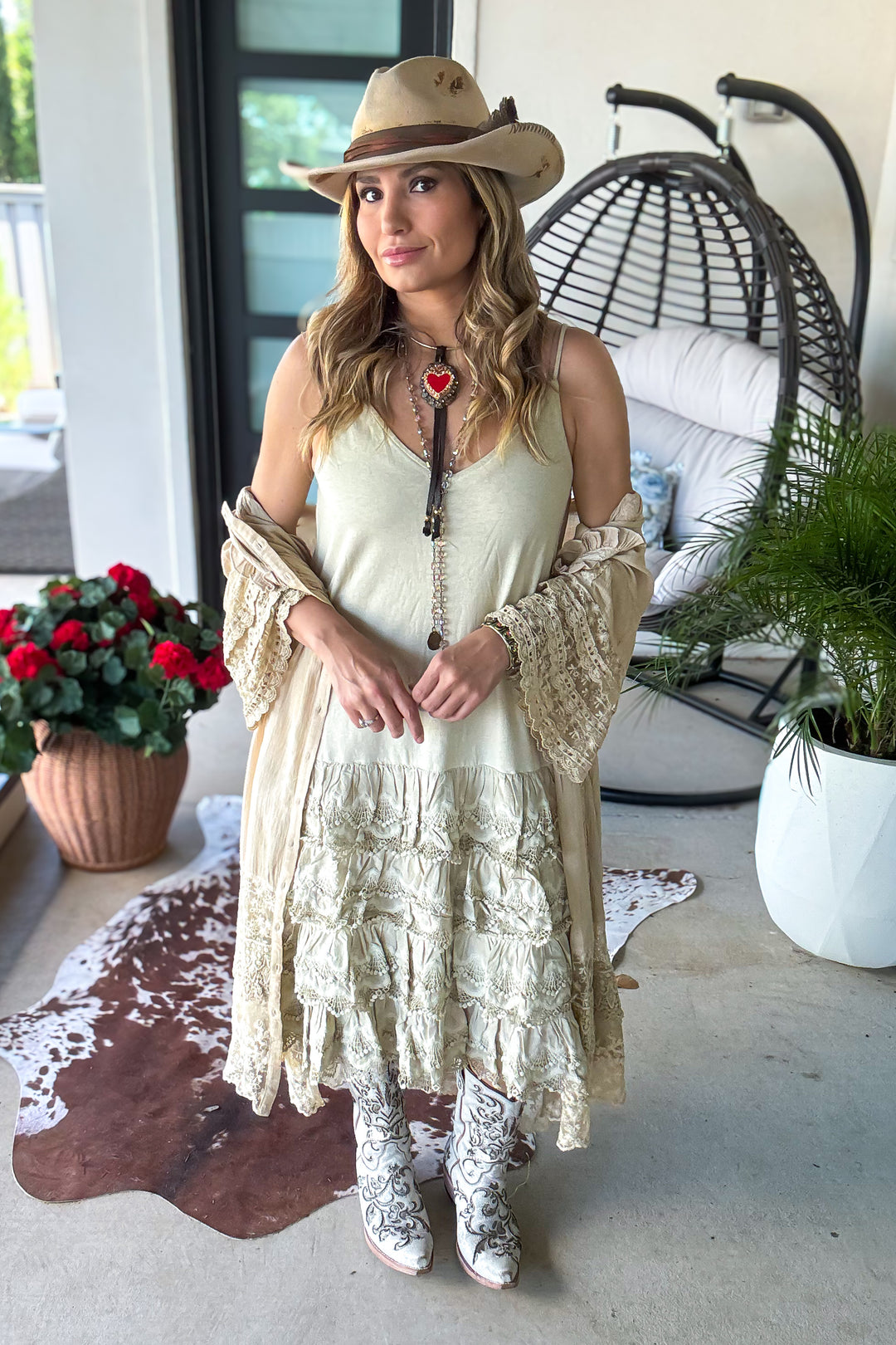 PRE ORDER : Desert Lace Daydream Slip Dress - Cotton Linen Blend - MADE IN USA