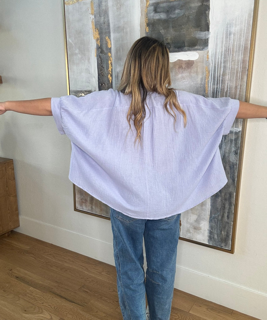 Along For The Fun Top - 100% Cotton - Dusty Blue