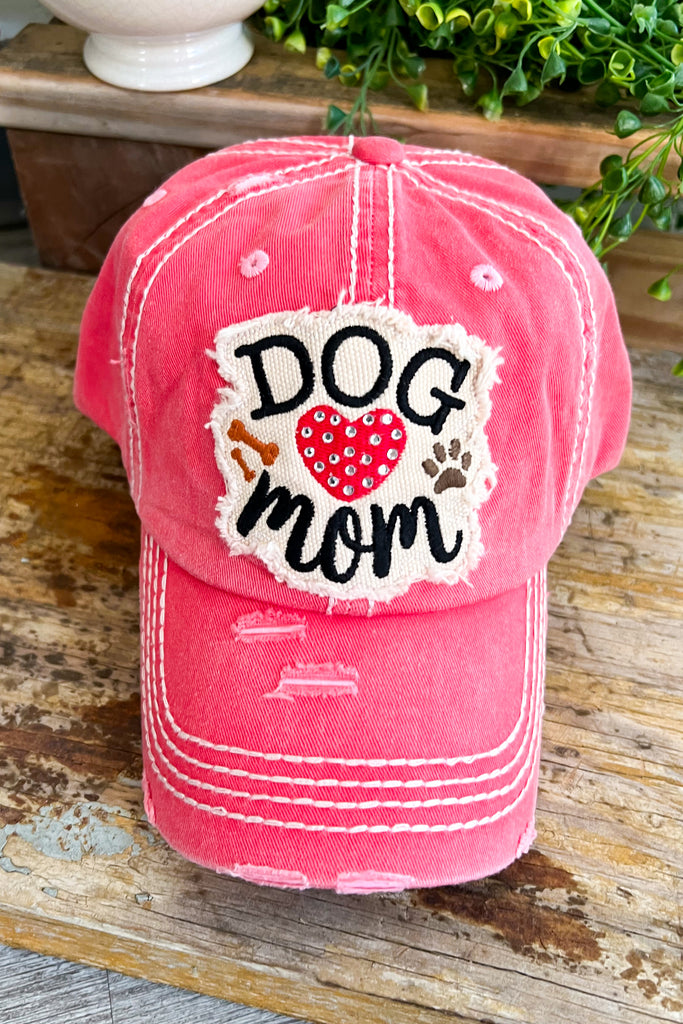 Rhinestone Embellished Dog Mom Hat - Hot Pink
