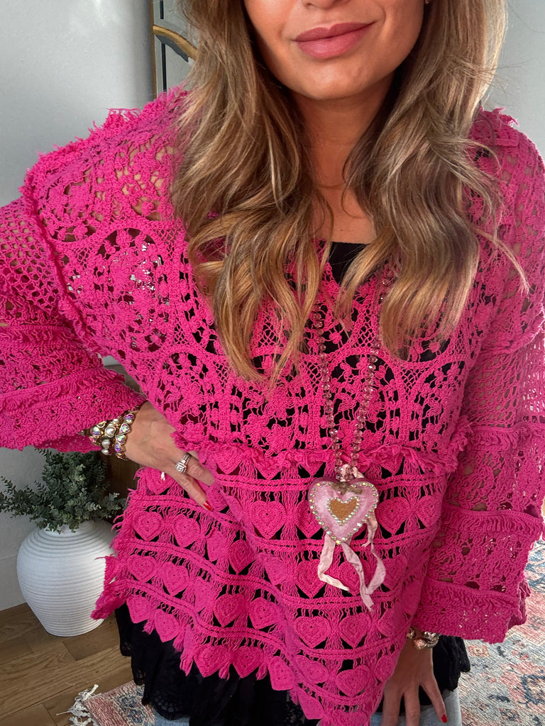 Lover’s Heart Hand-Crocheted Magenta Top