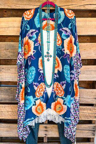 Boho Vibes Oversized Kimono - Blue