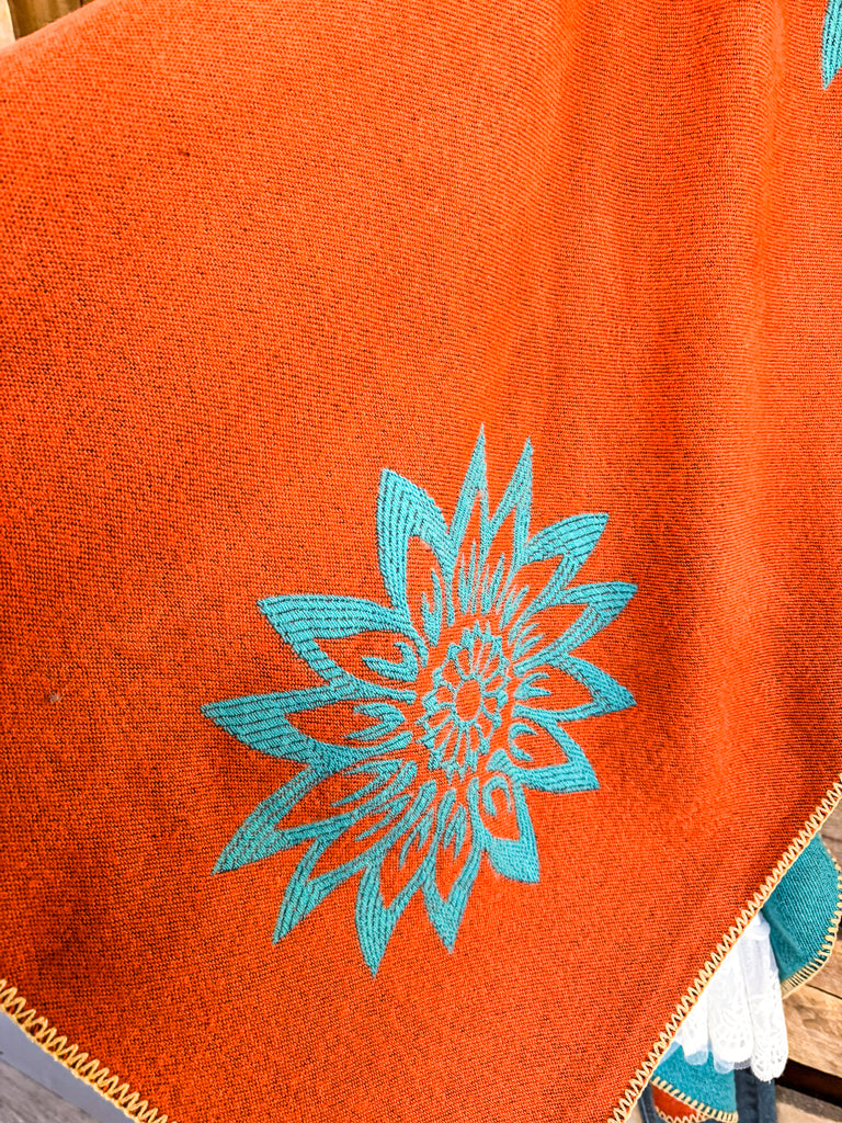 Painted Flower Poncho - Orange