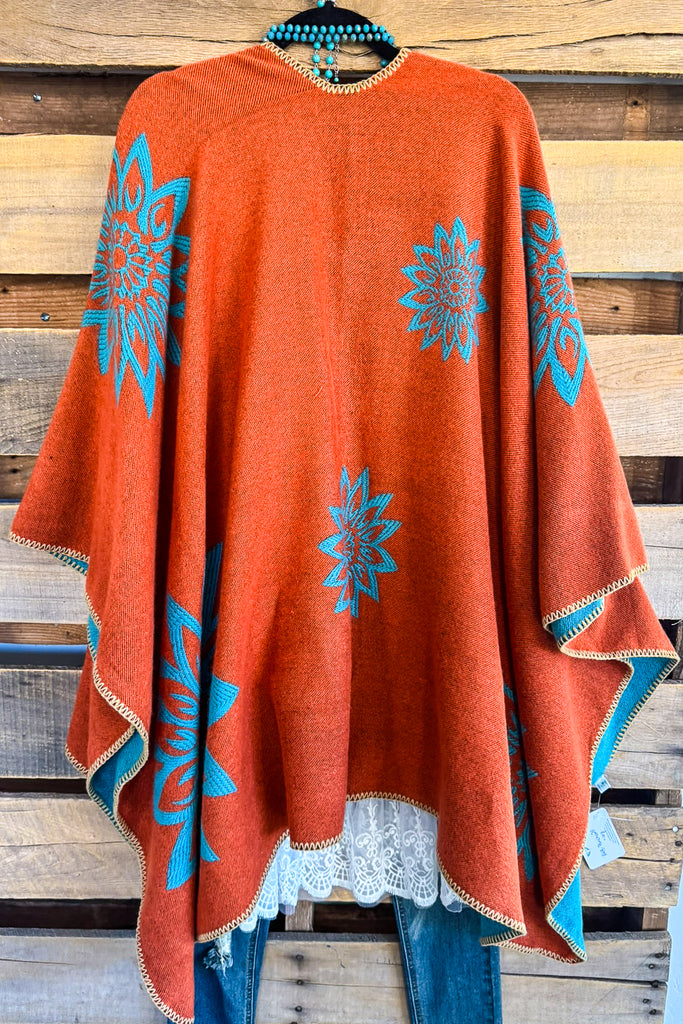 Painted Flower Poncho - Orange