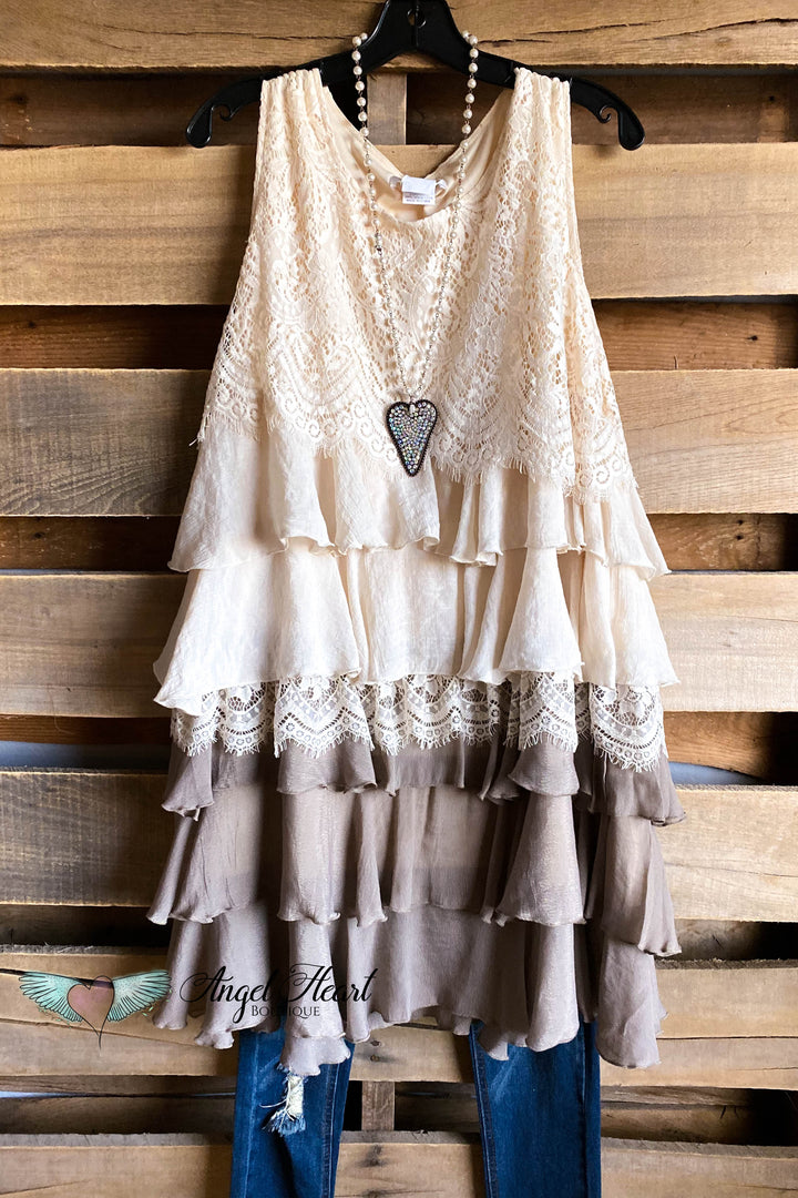 AHB EXCLUSIVE: Lacy Love Sleeveless Tunic - Mocha - SALE