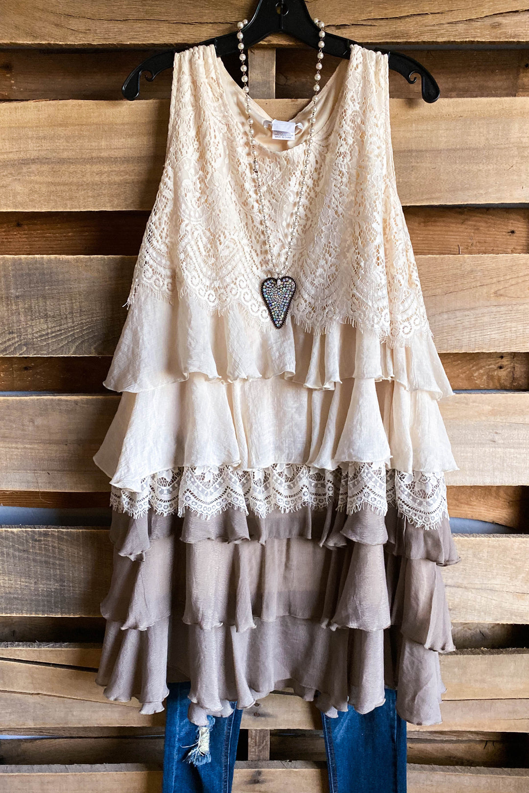 AHB EXCLUSIVE: Lacy Love Sleeveless Tunic - Mocha - SALE