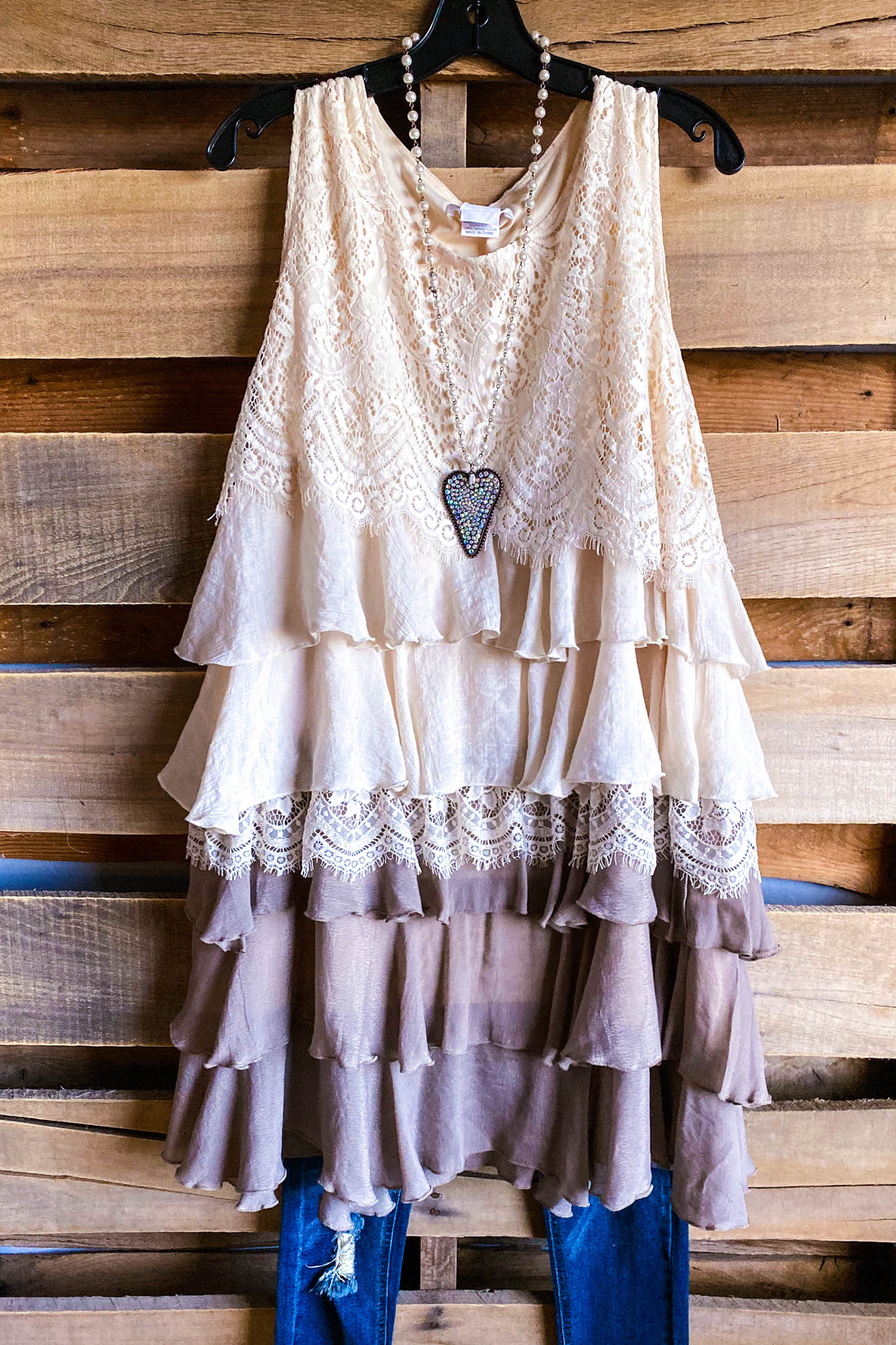 AHB EXCLUSIVE: Lacy Love Sleeveless Tunic - Mocha - SALE
