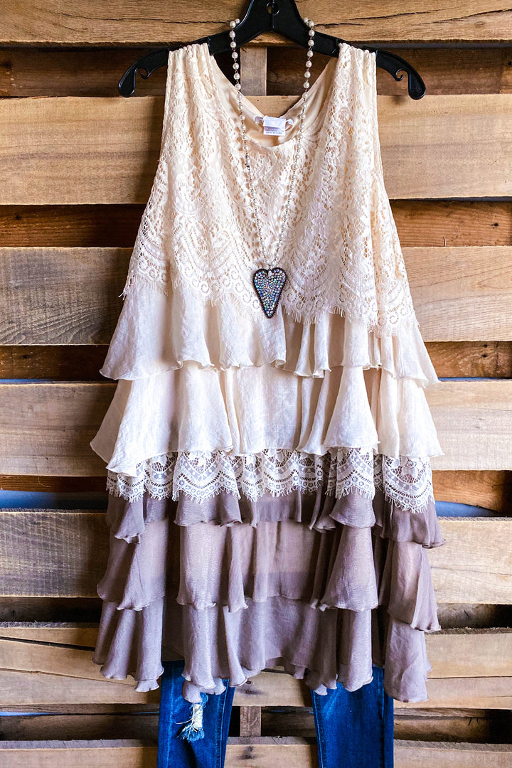 AHB EXCLUSIVE: Lacy Love Sleeveless Tunic - Mocha - SALE