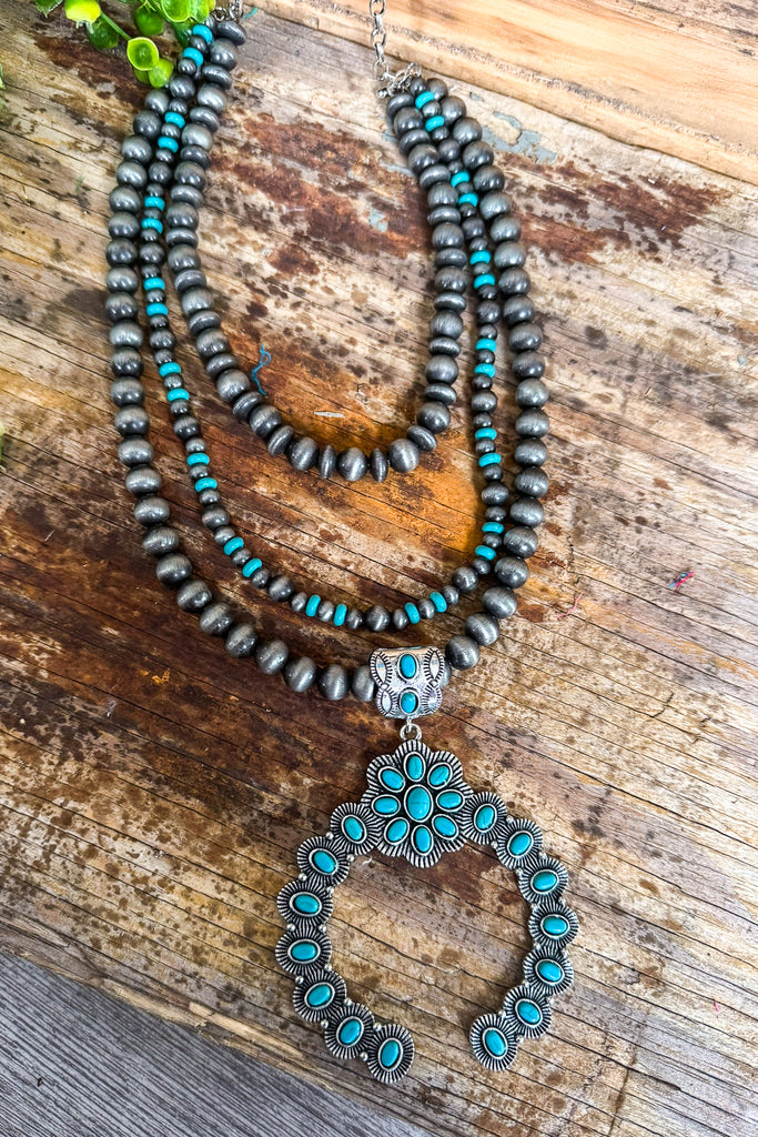 Gorgeous Squash Necklace - Turquoise & Sliver