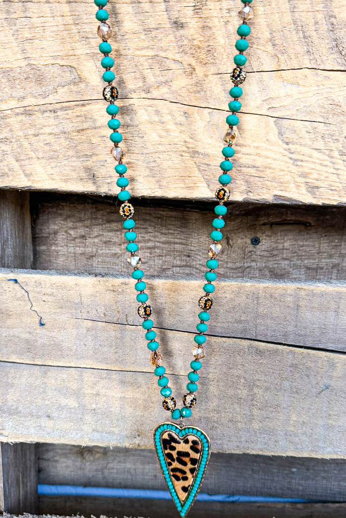 Heart Like A Leopard Necklace - Turquoise