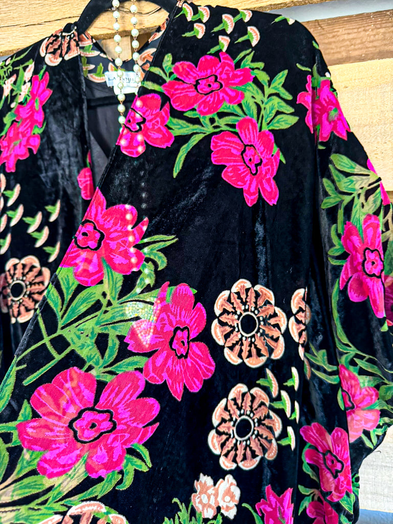 More To Come Burnout Velvet Kimono - Black