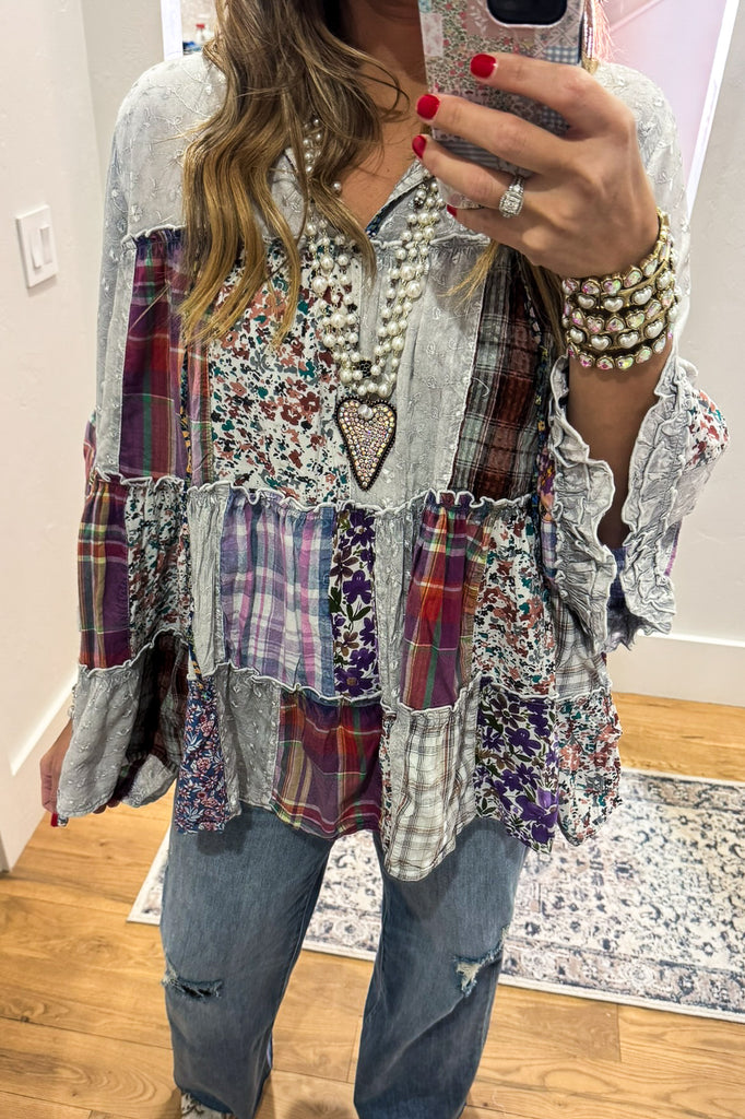 A Day With Friends Oversized Loose Fit Blouse - Gray