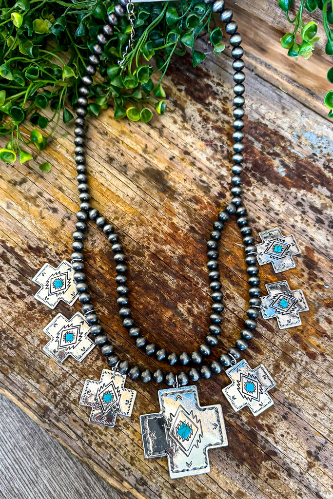 Concho Sliver Cross Necklace - Sliver