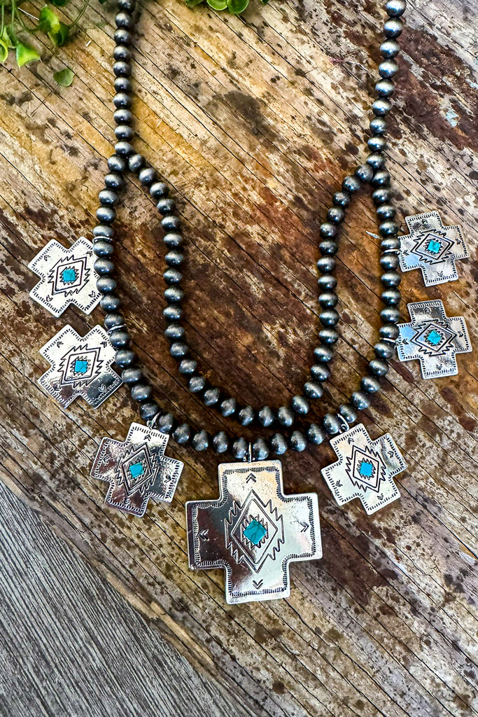 Concho Sliver Cross Necklace - Sliver