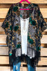 Burnout Velvet Floral Kimono - Teal Black