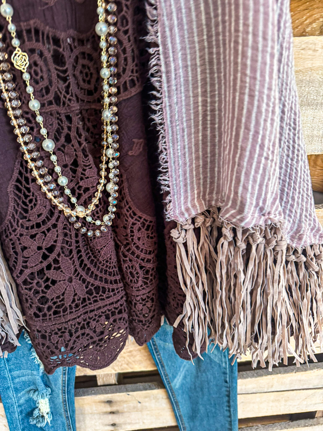 AHB EXCLUSIVE: If I Could Fringe Vest - Mauve -100% COTTON