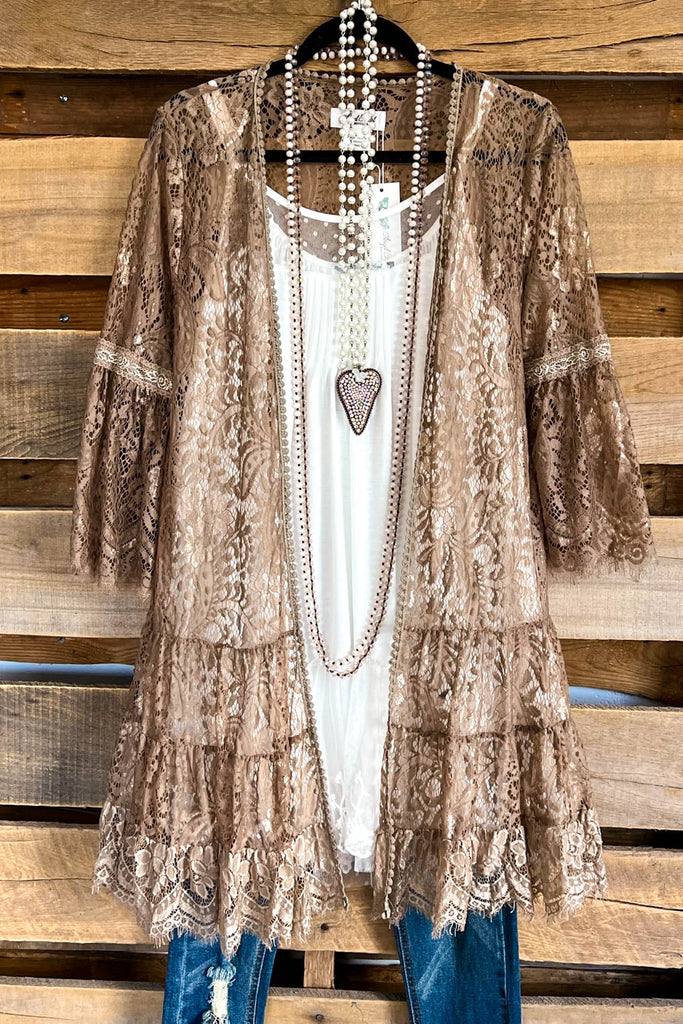 AHB EXCLUSIVE: Lace In Your Arms Cardigan - Mocha