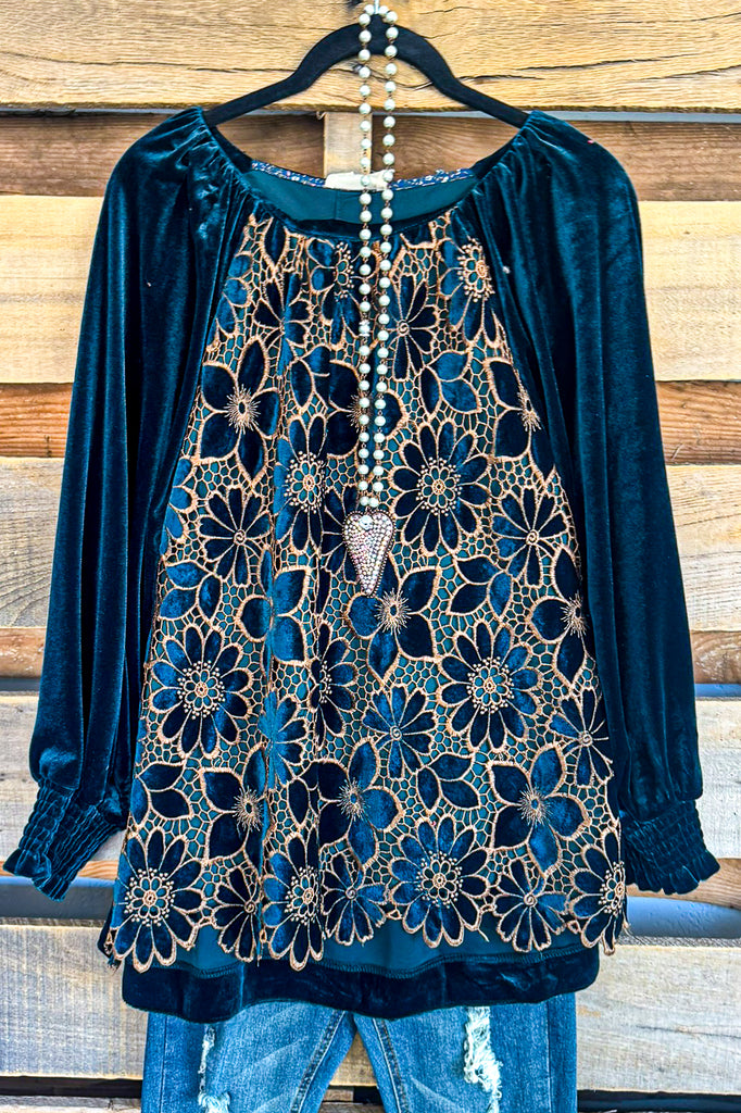 Plush Petals Velvet Blouse - Hunter Green