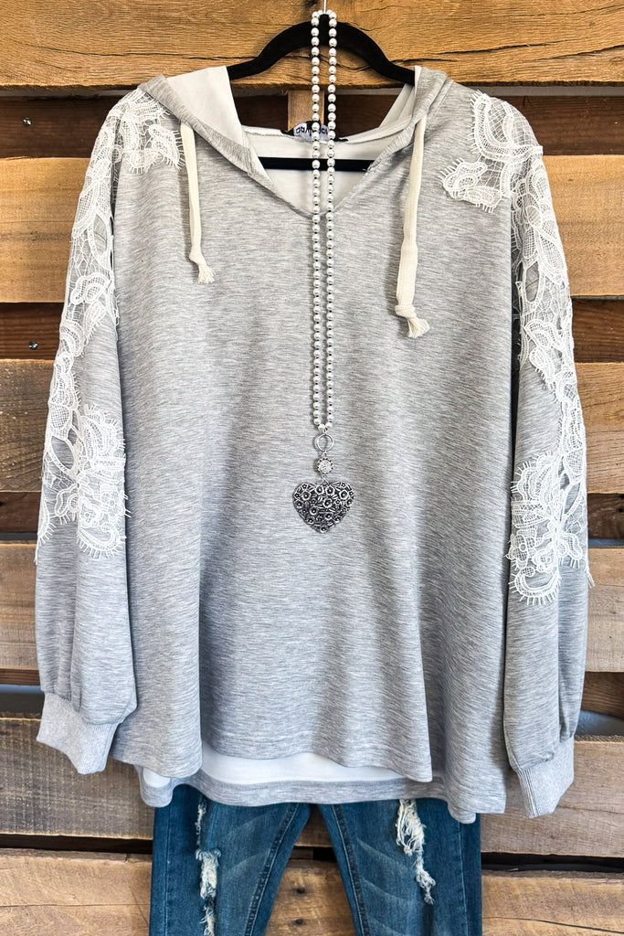 Lace Is Grace Oversized Hoodie - Gray