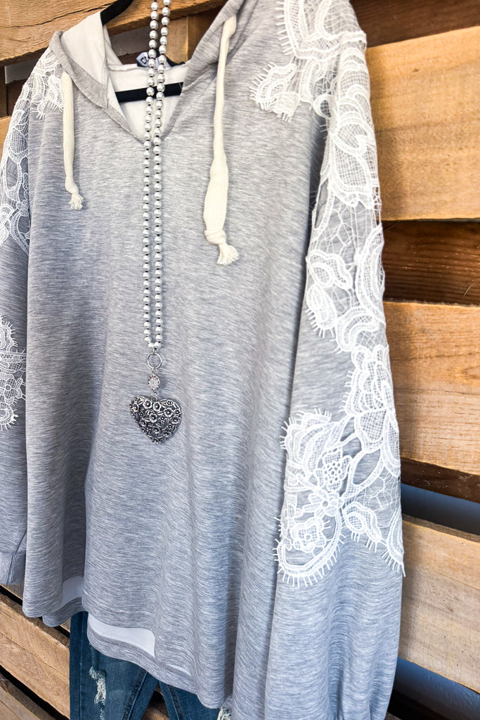 Lace Is Grace Oversized Hoodie - Gray
