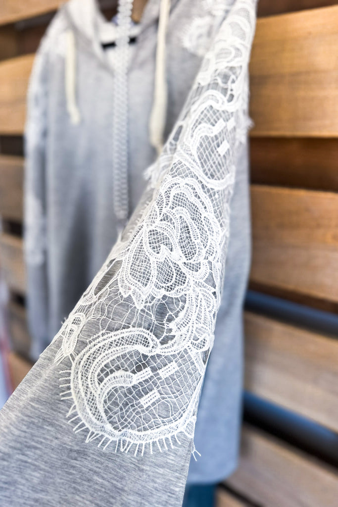 Lace Is Grace Oversized Hoodie - Gray