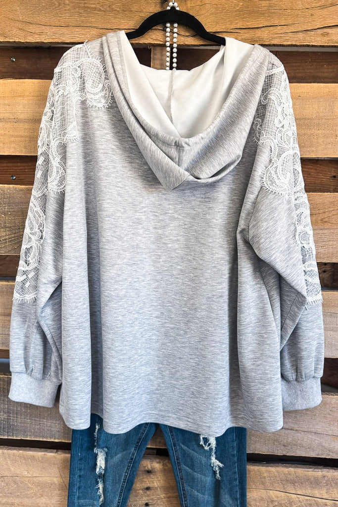 Lace Is Grace Oversized Hoodie - Gray