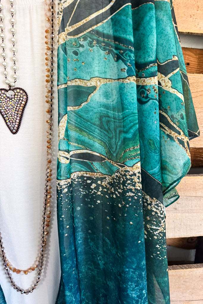 Golden Rivers Kimono - Green