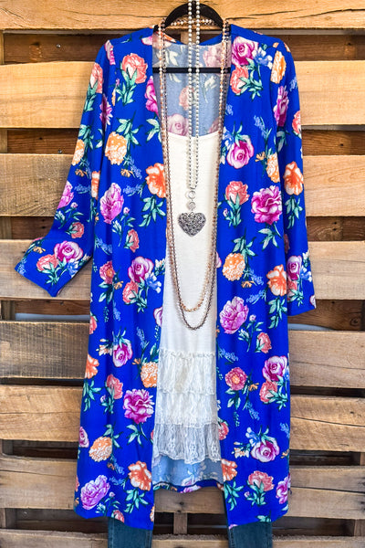 Roses In Bloom Duster Cardigan - Blue - SALE