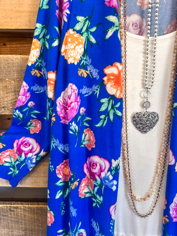 Roses In Bloom Duster Cardigan - Blue - SALE