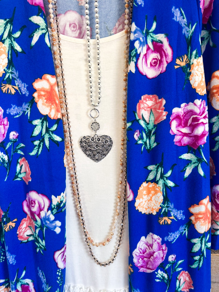 Roses In Bloom Duster Cardigan - Blue - SALE
