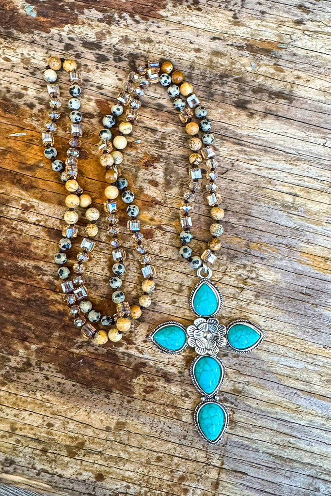 Vintage Personality Cross Necklace - Turquoise