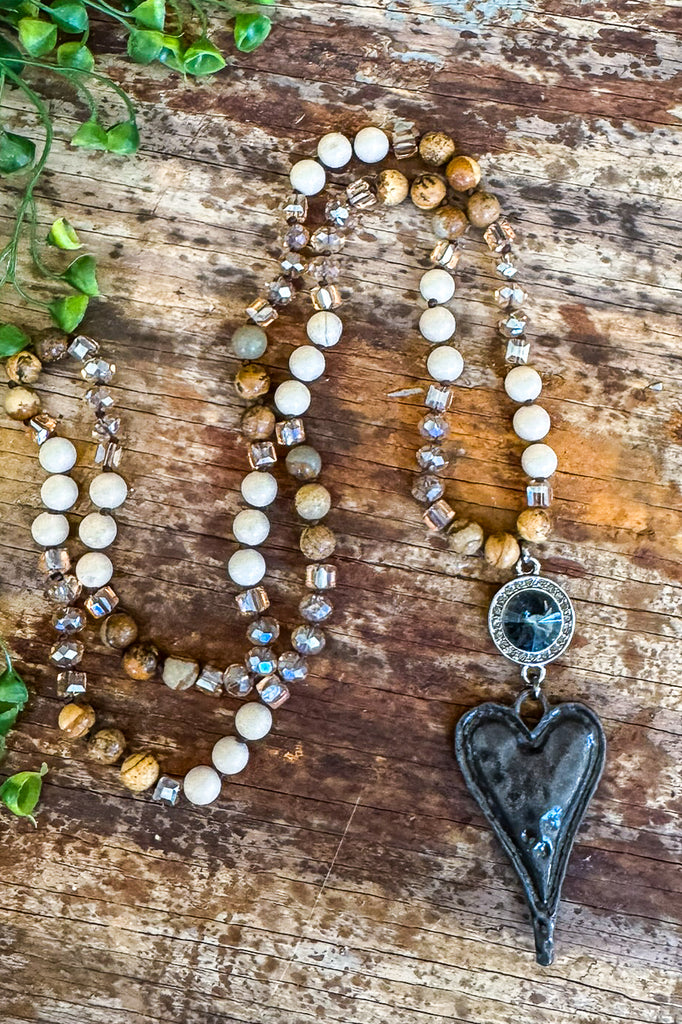 My Go To Stone Heart Necklace - Wood