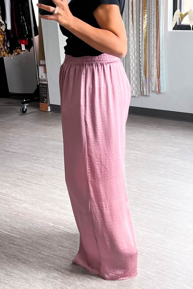 Sweet Comfort Satin Pants - Mauve