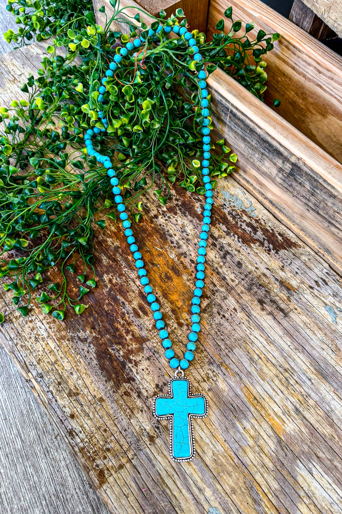 Tiger Skin Turquoise Cross Necklace - Turquoise