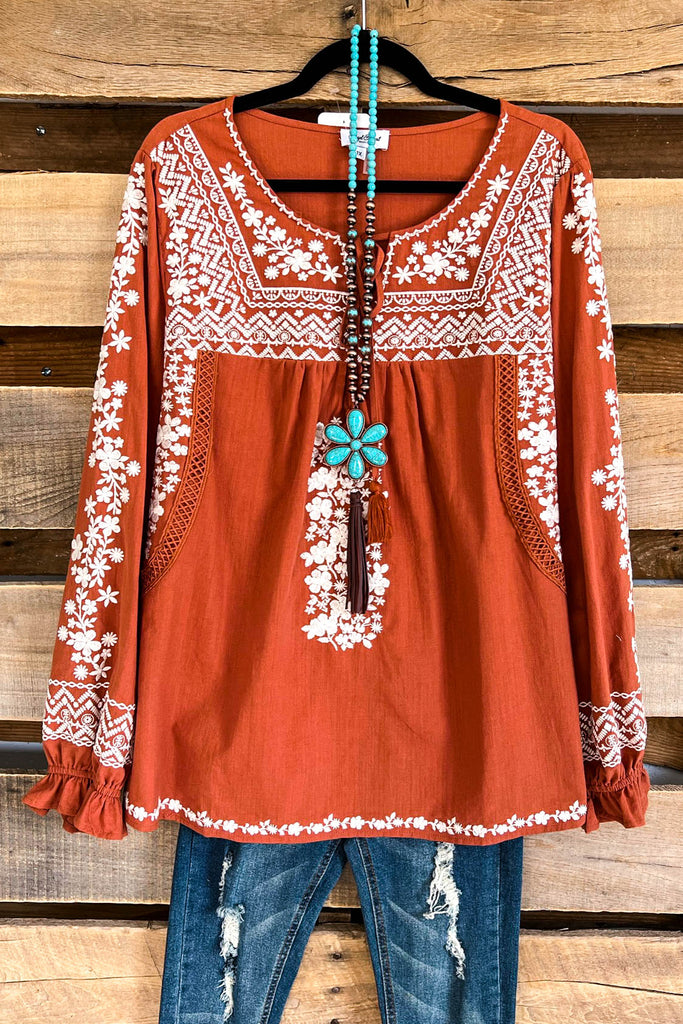 AHB EXCLUSIVE: Living For The Moment Top  - Rust - 100% COTTON