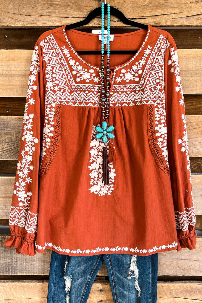 AHB EXCLUSIVE: Living For The Moment Top  - Rust - 100% COTTON