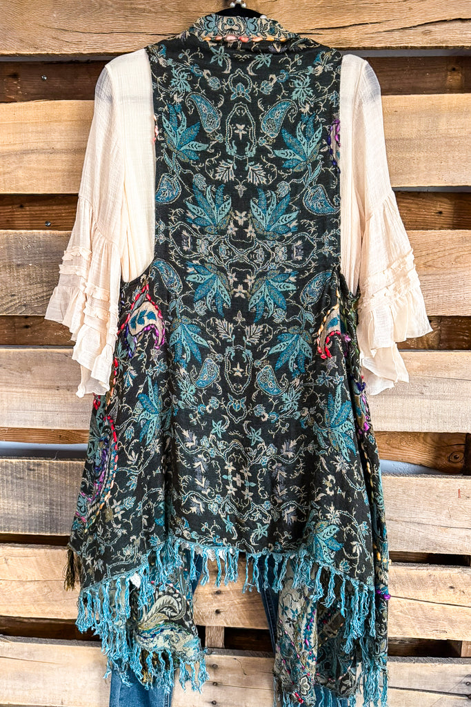 Going With The Flow Thick Stich Vest Kimono - Olive/Blue