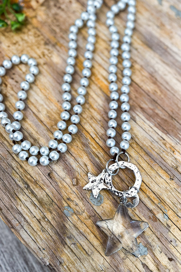 Reaching For The Stars Pearl Charm Necklace - White