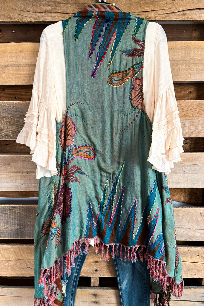 Thoughts About Us Thick Stich Vest Kimono - Iridescent Sage