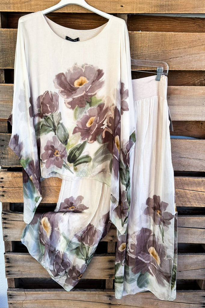 Mystic Garden Silk Blend Stretch Palazzo Pants - Made in Italy (Sold Separately)