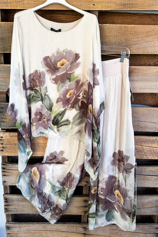 Mystic Garden Silk Blend Stretch Palazzo Pants - Made in Italy (Sold Separately)